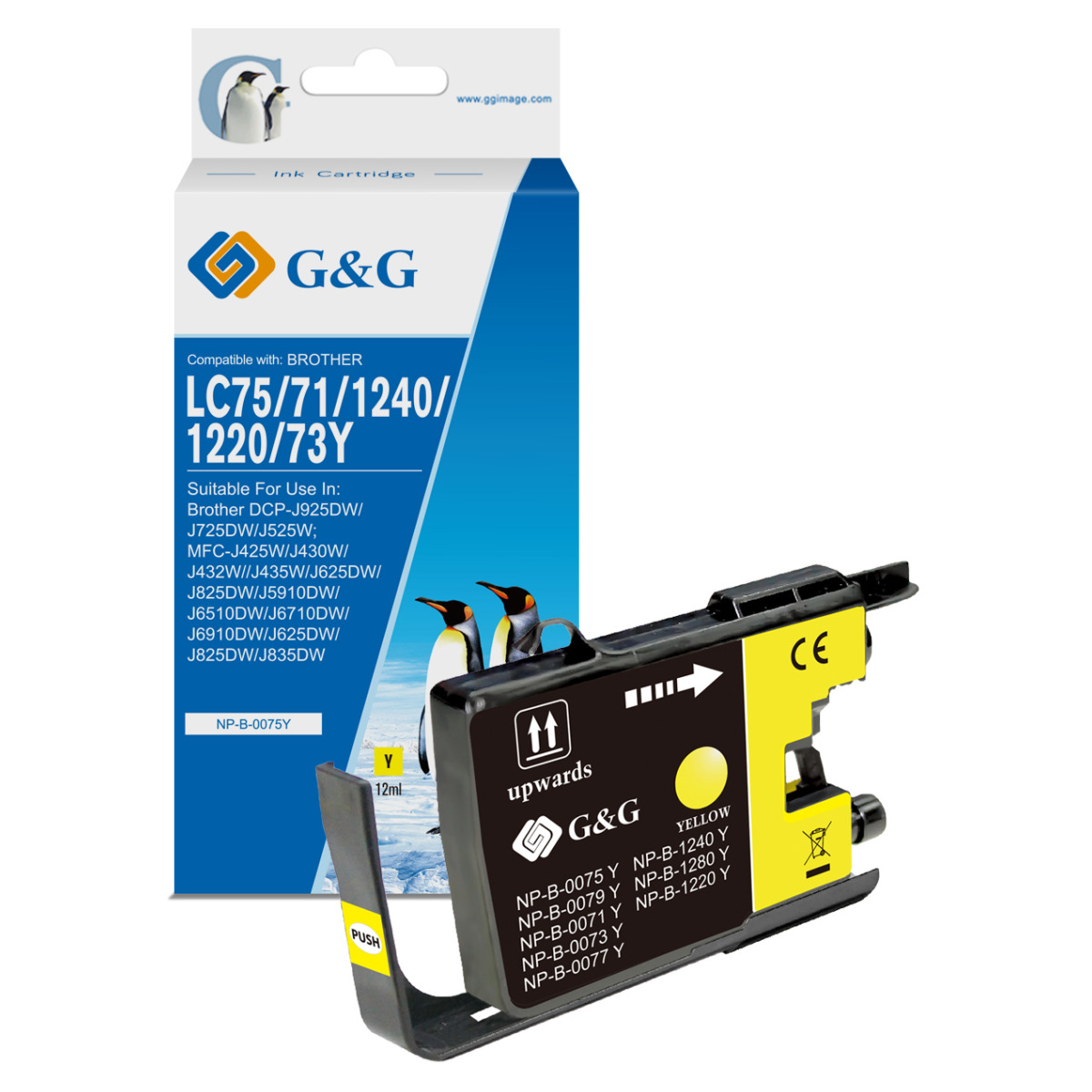 УНИВЕРСАЛНА ГЛАВА ЗА BROTHER MFC J6510/J6710/J6910 - Yellow - LC1240Y (LC-1240Y) / LC75Y (LC-75Y) - PN NP-B-0075Y - G&G