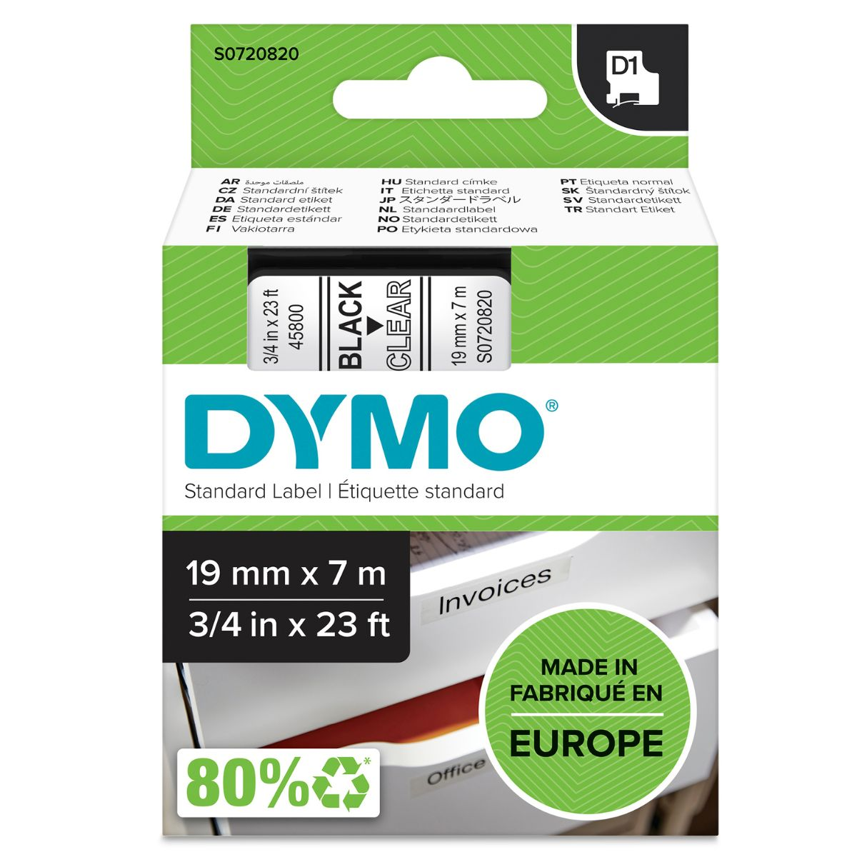 Лента за етикетни принтери Dymo Ribbon 45800 / S0720820 - Black on transparent - PN S0720820