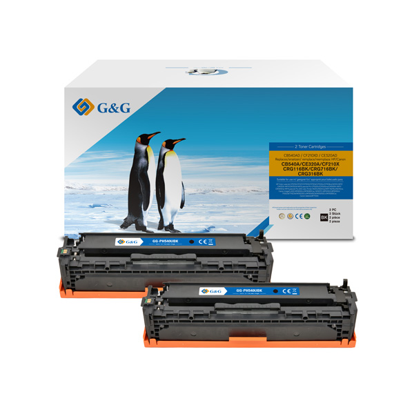 КОМПЛЕКТ 2 УНИВЕРСАЛНИ КАСЕТИ ЗА HP Color Laserjet  CP1210/CP1215/CP1510/CP1515/CP1518/CP1525/CM1312/CM1415/CP1525/Pro 200 Color M251/M276 series - CB540A/CE320A/CF210A/CRG-716B (CRG716B) - Black - TWIN PACK  - PN NT-PH540AD - G&G 