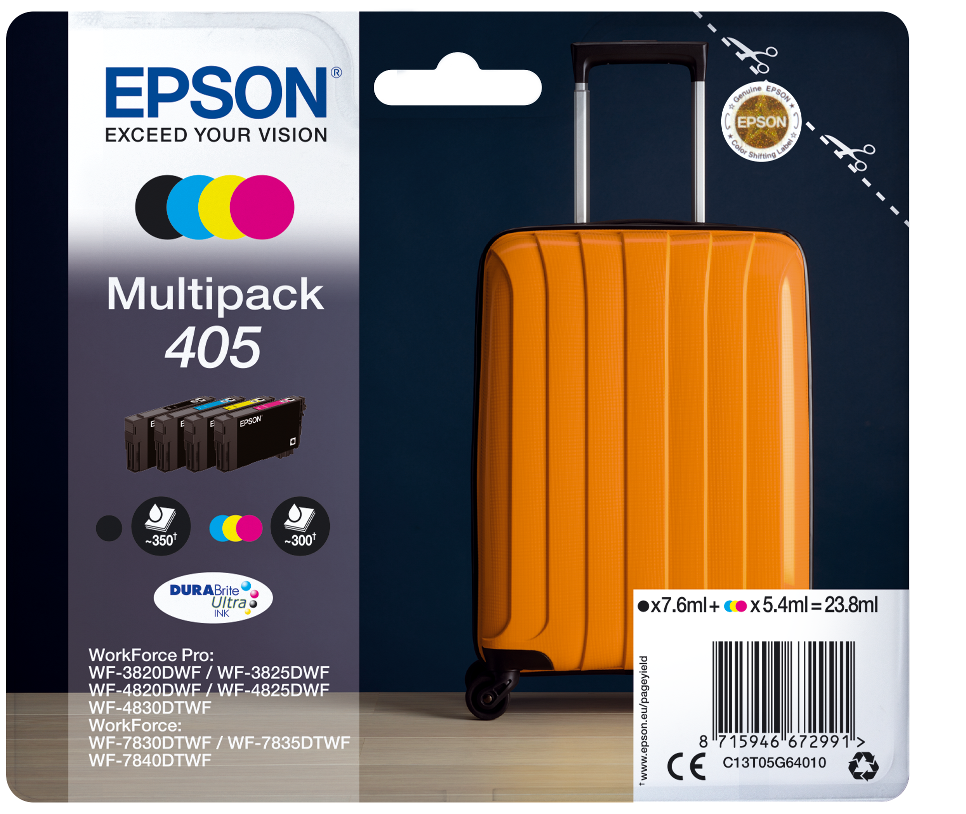 Комплект 4 глави за Epson WorkForce Pro WF-4800/WF-3800/WF-7800 Series - Ink - /405/ / C13T05G64010 - BK/C/M/Y - Multipack - PN C13T05G64010