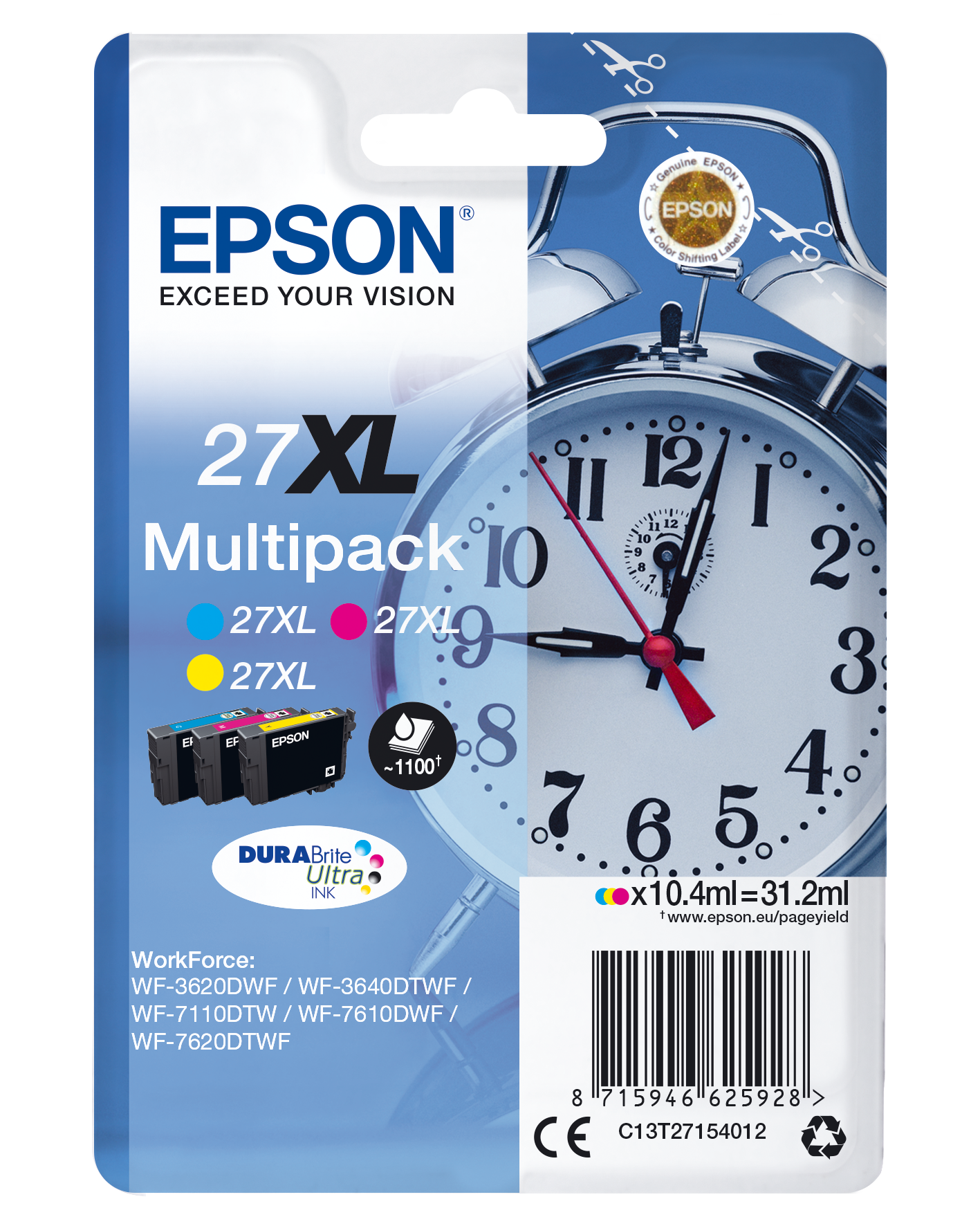 Комплект 3 глави за Epson WorkForce WF-3600/WF-7600/WF-7700 Series - Ink - /27XL/ / C13T27154012 - C/M/Y - PN C13T27154012