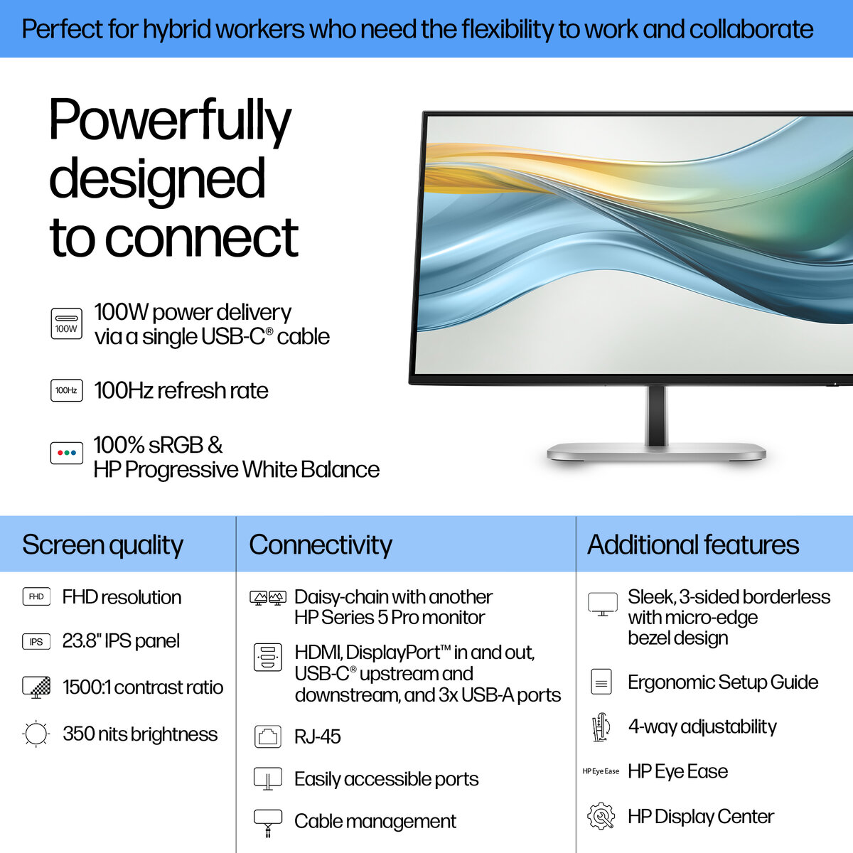Монитор 24" HP Monitor 9D9V7AA / 9D9V7AA#ABB Silver/Black - PN 9D9V7AA#ABB