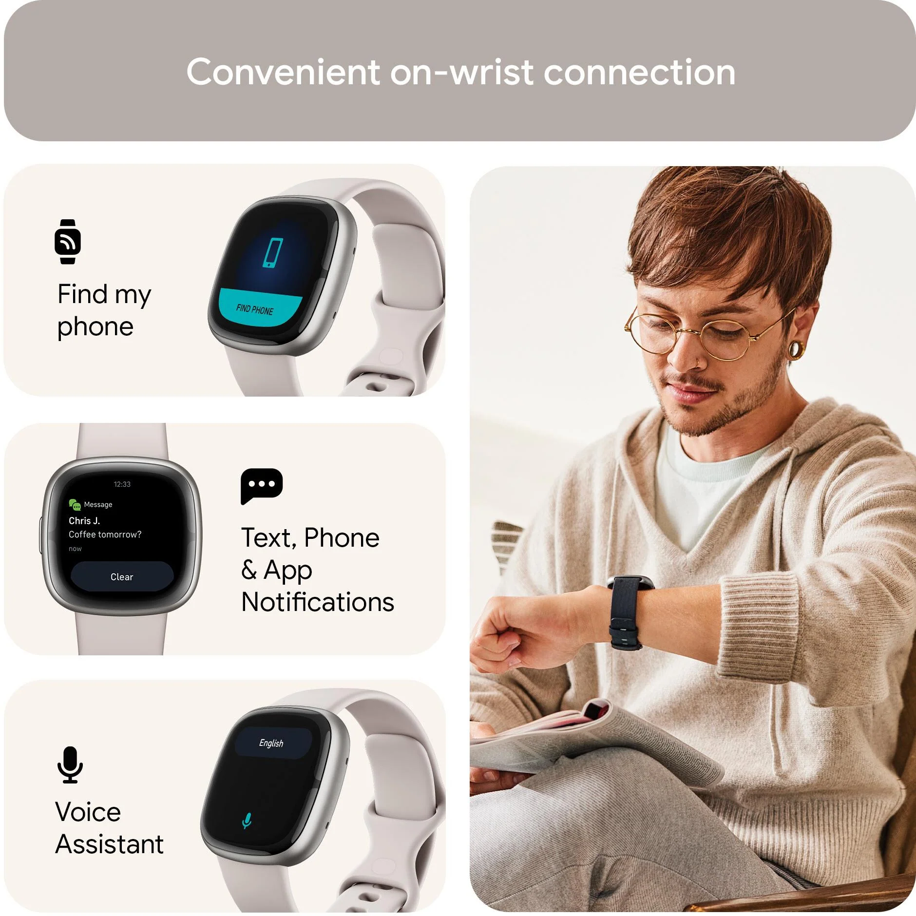 СМАРТ ЧАСОВНИК FITBIT WEARABLE SENSE 2 - Advanced Health & Fitness Tracker Smartwatch - Lunar White - PN FB521SRWT