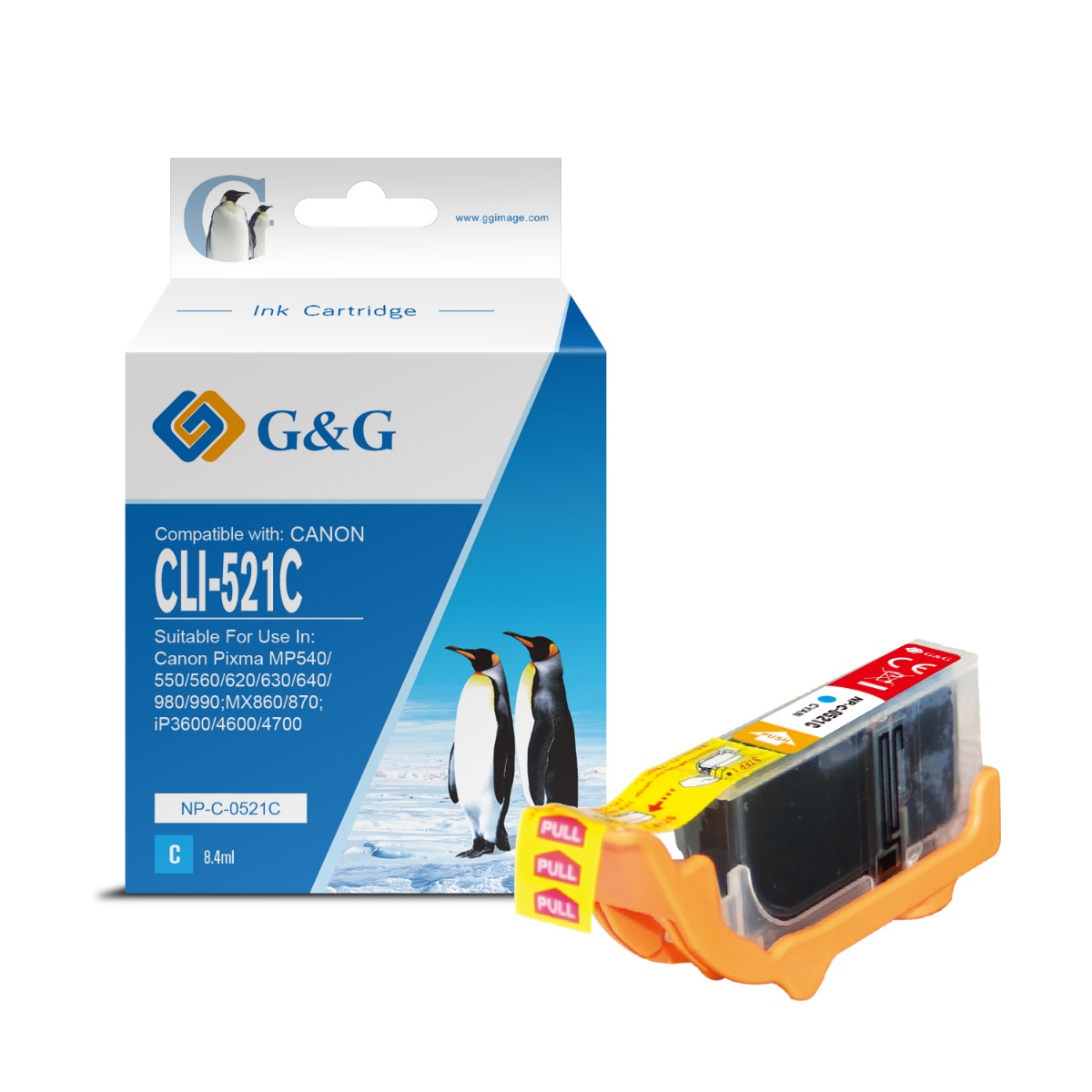 ГЛАВА ЗА CANON PIXMA iP 3600/4600/MP 540/620/630/980 - Cyan - ink tank - WITH CHIP  / С ЧИП  - /521/ - CLI-521C (CLI521C) - 2934B001AA - PN NC-R00521C/C - G&G