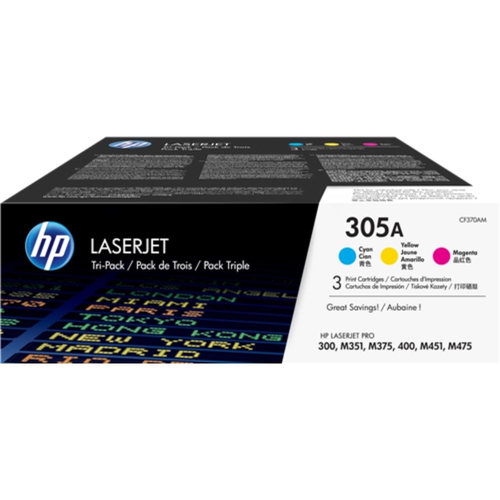 КОМПЛЕКТ 3 КАСЕТИ ЗА HP Color Laserjet PRO 300/400 Color Printer/MFP series - TRIPLE PACK - C/M/Y - CE411A/CE412A/CE413A - /305A/ - PN CF370AM
