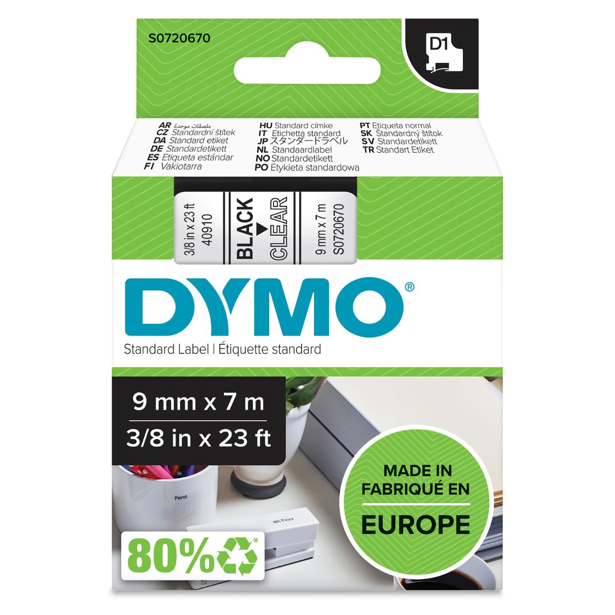 Лента за етикетни принтери Dymo Ribbon 40910 / S0720670 - Black on transparent - PN S0720670