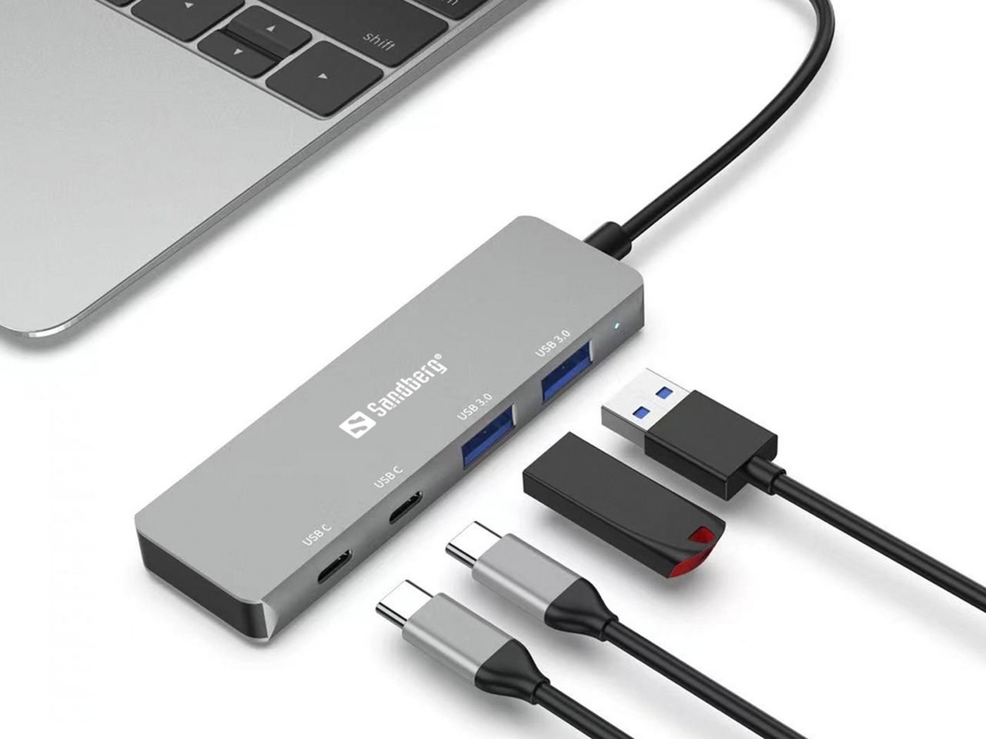 ХЪБ SANDBERG USB-C to 2xUSB-A + 2xUSB-C - Gray - PN 136-50