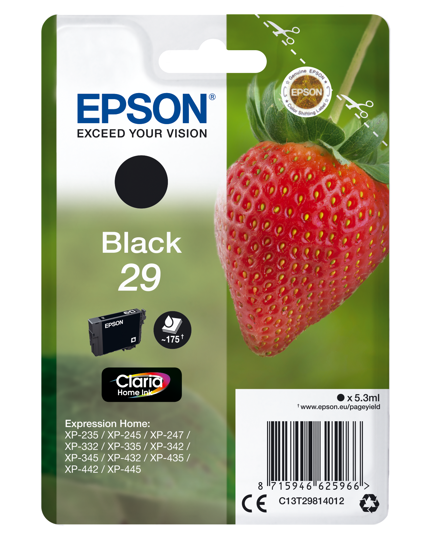 Глава за Epson Expression Home XP240/XP250/XP330/XP340/XP350/XP430/XP440/XP450 Series - Ink - /29/ / C13T29814012 - Black - PN C13T29814012