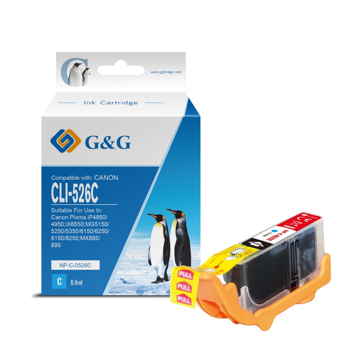 ГЛАВА ЗА CANON PIXMA iP 4850/MG 5150/5250/6150/8150 - Cyan -  ink tank - WITH CHIP / С ЧИП - /526/ - CLI-526C (CLI526C) - BS4541B001AA - PN NP-C-0526C/C - G&G