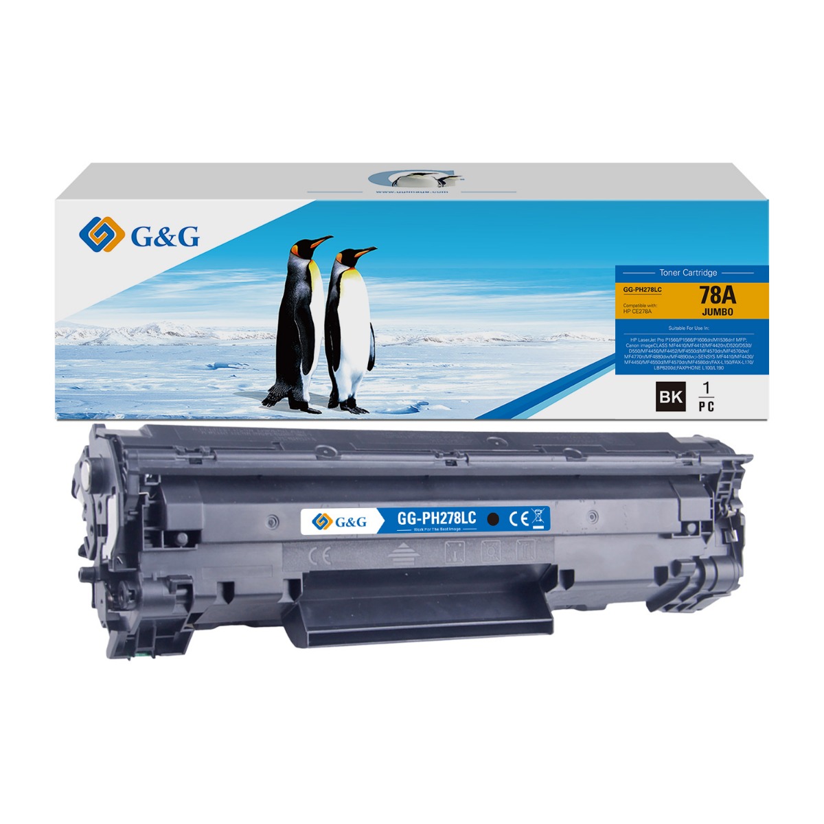 УНИВЕРСАЛНА КАСЕТА (JUMBO) ЗА HP Laserjet P1566/P1606 - EXTRA HIGH CAPACITY - CE278A/CRG-128 (CRG128) - JUMBO - Black  - PN NT-CH278CJ-OA - G&G 