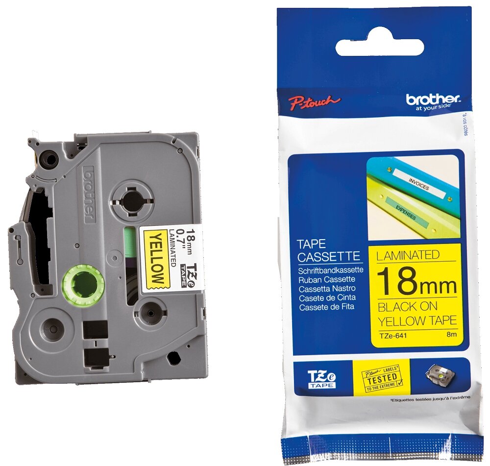 ЛЕНТА ЗА ЕТИКЕТНИ ПРИНТЕРИ BROTHER ТИП TZ - 18 mm x 8,00 m - BLACK ON WELLOW TAPE - PN TZE641 (TZE-641)