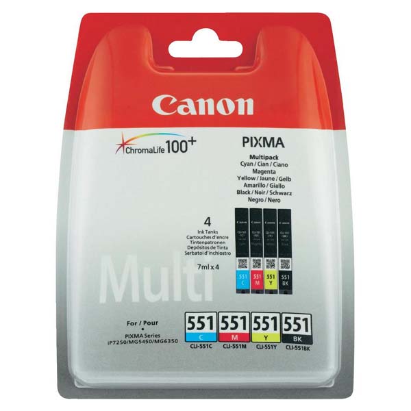 КОМПЛЕКТ 4 ГЛАВИ ЗА CANON PIXMA IP7250/PIXMA MG5450/MG6350 - Multi pack - 4 ink tanks - /551/ - CLI-551BK (CLI551BK)/CLI-551C (CLI551C)/CLI-551M (CLI551M)/CLI-551Y (CLI551Y)  - PN 6509B009