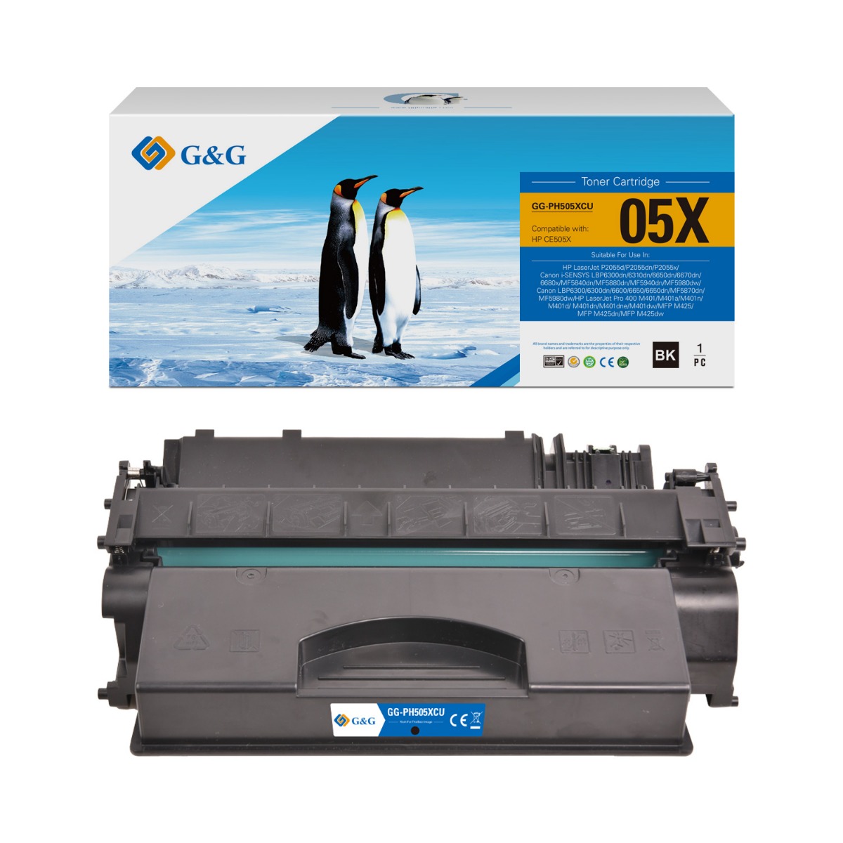 УНИВЕРСАЛНА КАСЕТА ЗА HP Laserjet P2055/Pro 400/M401/CANON LPB 6300/6310/6600/6650/6670 - HIGH CAPACITY - CRG-719H (CRG719H)/CE505X/CF280X - CR3480B002AA - Black - PN NT-PH505XCU - G&G