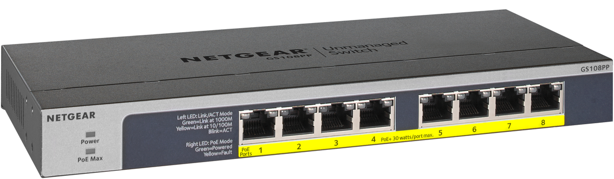 Суич Netgear Switch GS108PP / GS108PP-100EUS Black - PN GS108PP-100EUS