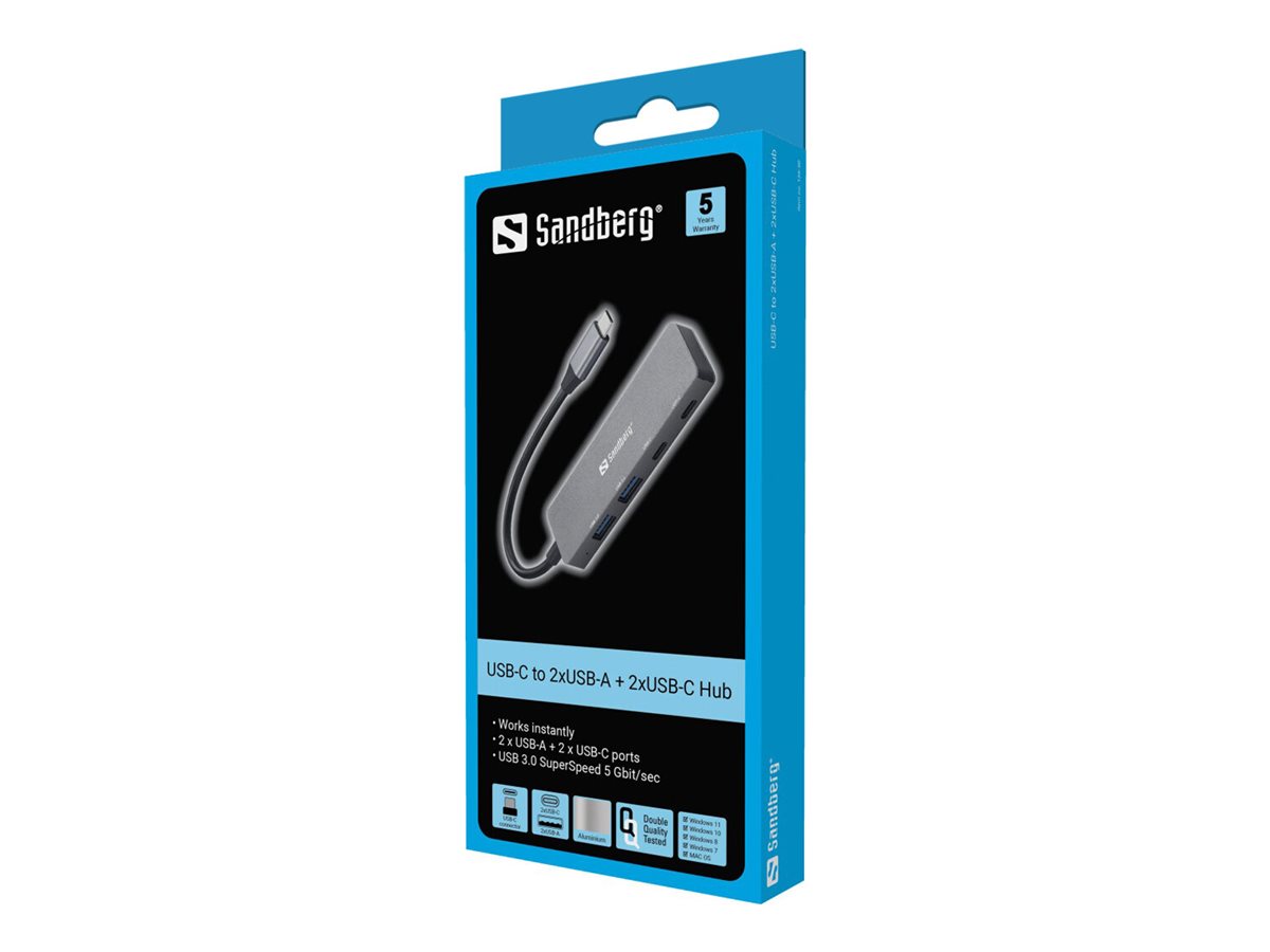 ХЪБ SANDBERG USB-C to 2xUSB-A + 2xUSB-C - Gray - PN 136-50