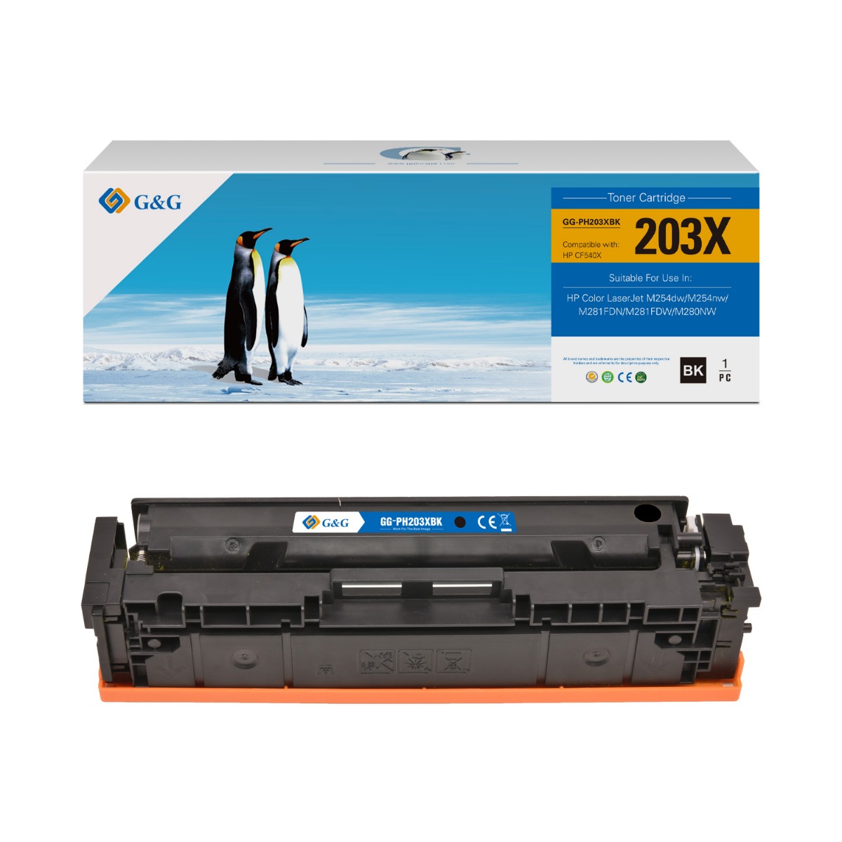 КАСЕТА ЗА HP Color Laserjet M254DW/M254NW/Color Laserjet M281FDN/M281FDW/M280NW - HIGH CAPACITY - Black - /203X/ - CF540X - PN NT-PH203XBK - G&G