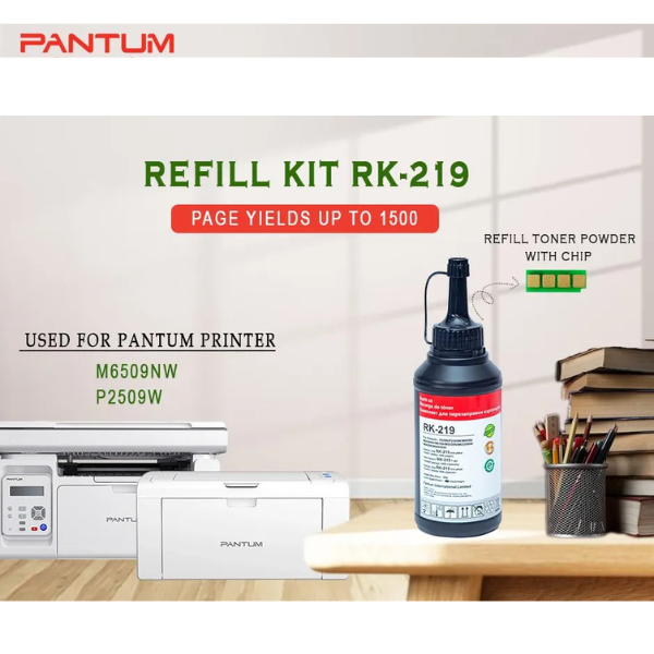 КОМПЛЕКТ ЗА РЕЦИКЛИРАНЕ НА КАСЕТИ PD-219 (PD219) ЗА PANTUM P2509/P2509W/M6509/M6509NW/M6559N/M6559NW/M6609NW - 1 БРОЙ ТОНЕР БУТИЛКА + 1 БРОЙ ЧИП - PN RK-219 (RK219)