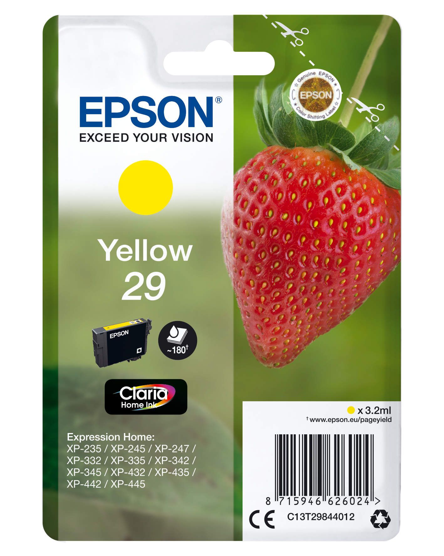 Глава за Epson Expression Home XP240/XP250/XP330/XP340/XP350/XP430/XP440/XP450 Series - Ink-  /29/ / C13T29844012 - Yellow - PN C13T29844012