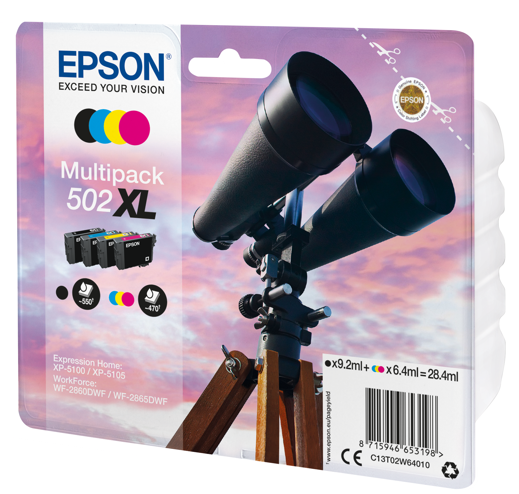 Комплект 4 глави за Epson Expression Home XP5100 Series - Ink - /502XL/ / C13T02W64010 - BK/C/M/Y - XL - Multipack - PN C13T02W64010