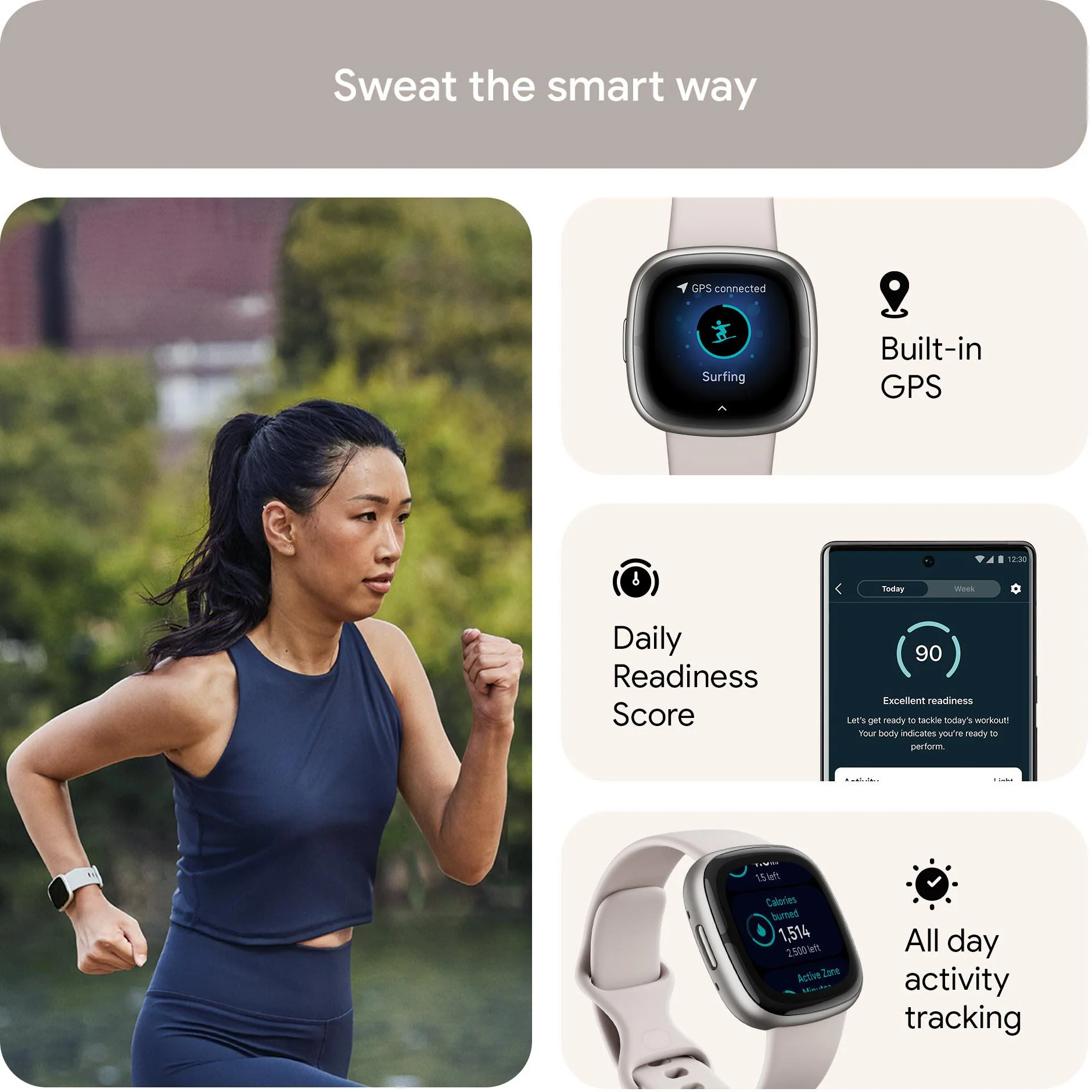 СМАРТ ЧАСОВНИК FITBIT WEARABLE SENSE 2 - Advanced Health & Fitness Tracker Smartwatch - Lunar White - PN FB521SRWT