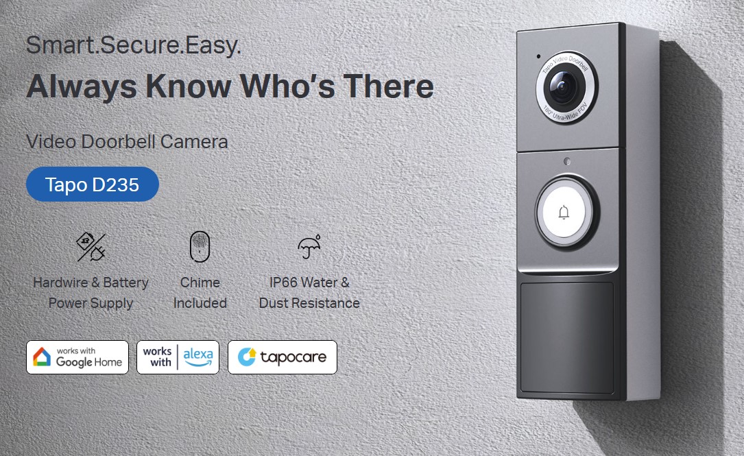 Интелигентен видео звънец TP-LINK SmartDoorbell D235 / TAPO D235 - Black - PN TAPO D235