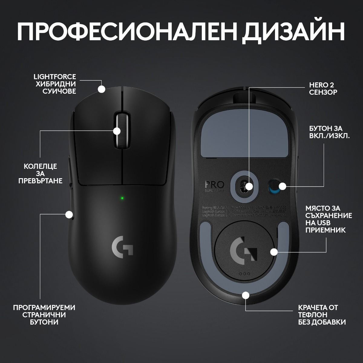 ГЕЙМЪРСКА МИШКА LOGITECH G PRO X Superlight 2 - Wireless - Black - PN 910-006630