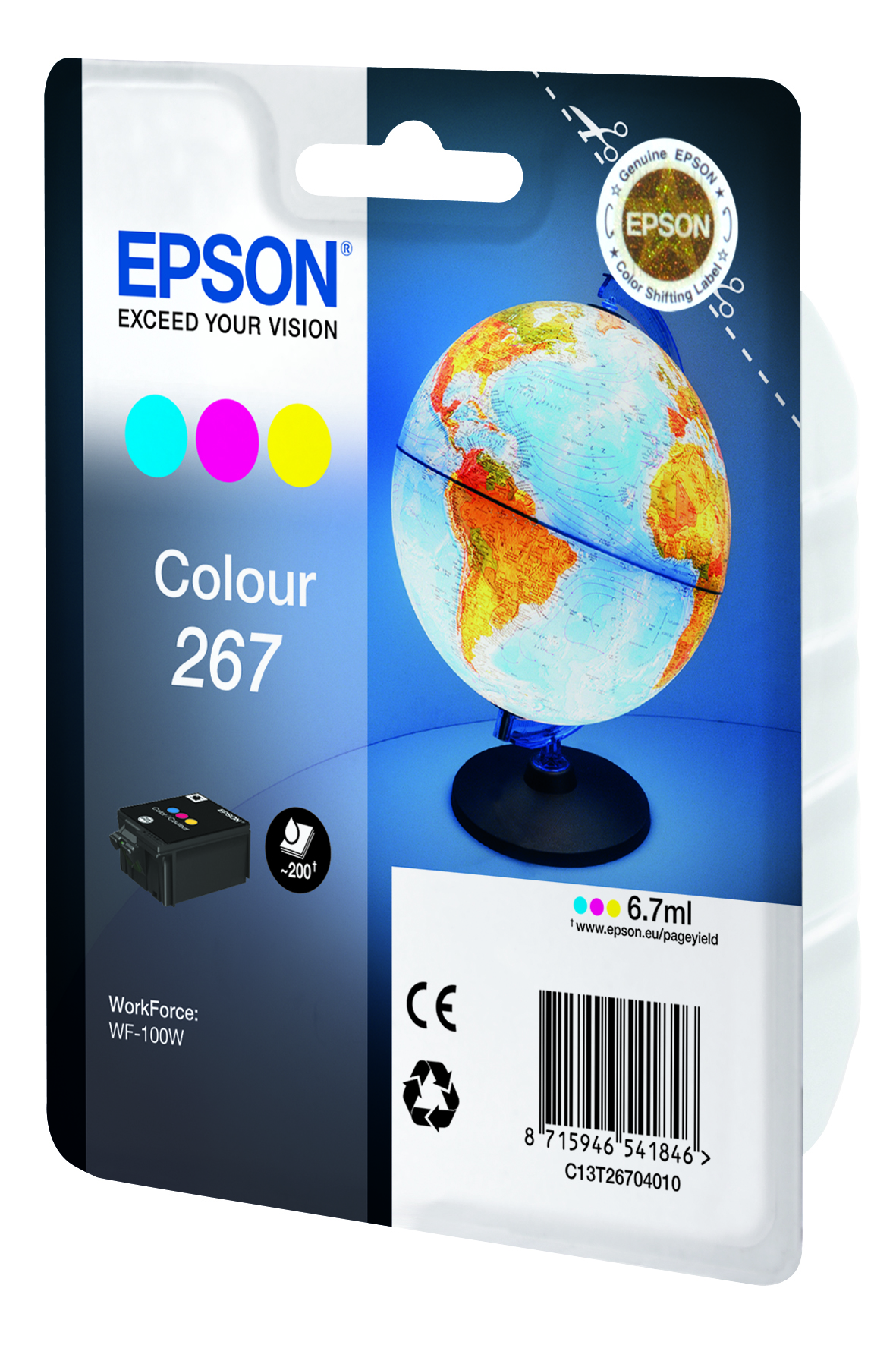 Глава за Epson WorkForce WF-100W/WF-110W - Ink - /267/ / C13T26704010 - C/M/Y - Multipack - PN C13T26704010