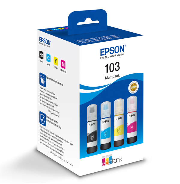 КОМПЛЕКТ 4 БУТИЛКИ МАСТИЛО ЗА EPSON EcoTank L1110/L3100/L3101/L3110/L3150/L5190 - /103/ - Multipack - BK/C/M/Y - 4 x 70 ml - PN C13T00S64A