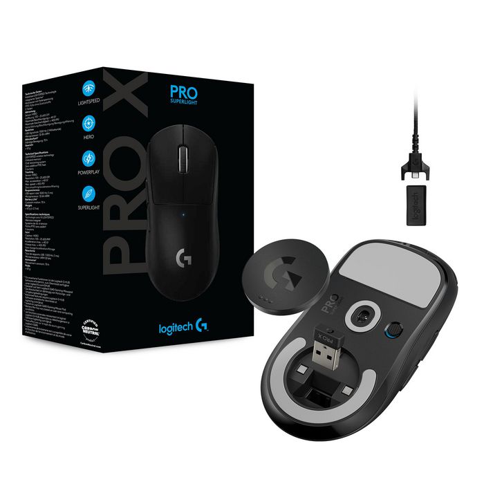 ГЕЙМЪРСКА МИШКА LOGITECH PRO X SUPERLIGHT - Wireless / Безжична - Black - PN 910-005880