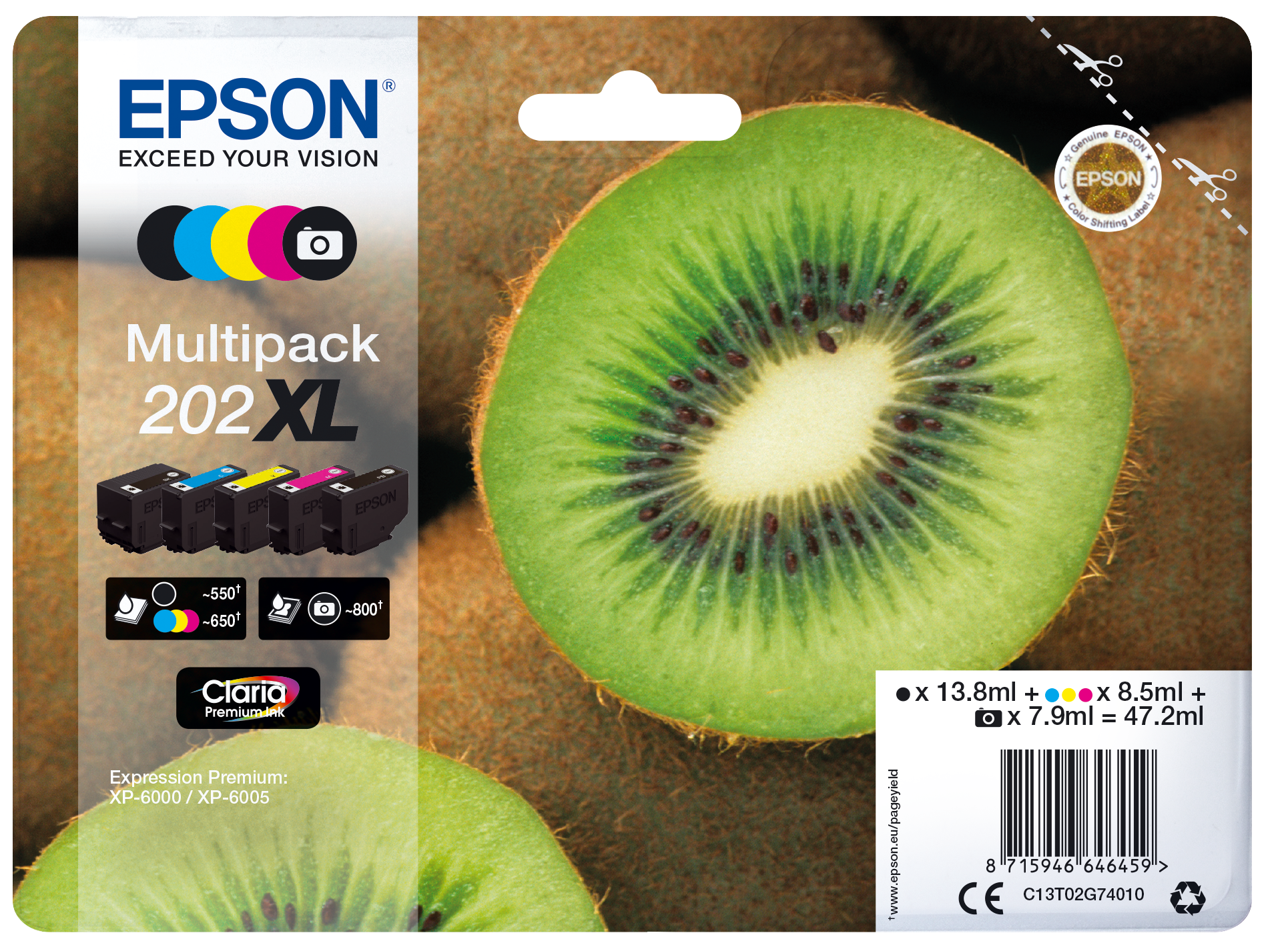 Комплект 5 глави за Epson Expression Premium XP6100 Series - Ink - /202XL/ / C13T02G74010 - BK/PBK/C/M/Y - XL - PN C13T02G74010