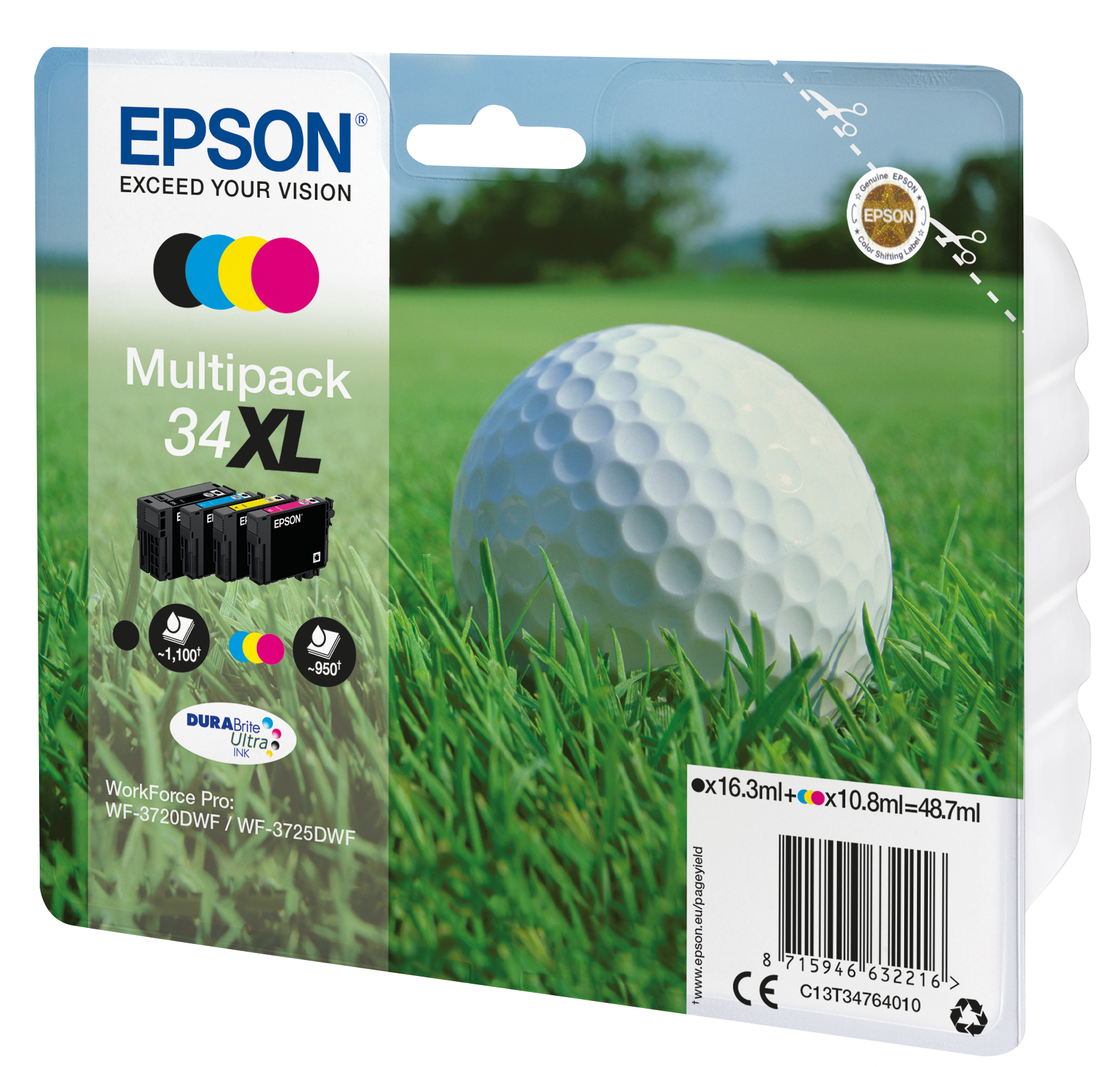 Комплект 4 глави за Epson WorkForce Pro WF-3700/WF-3720 Series - Ink - /34XL/ / C13T34764010 - BK/C/M/Y - XL - Multipack - PN C13T34764010