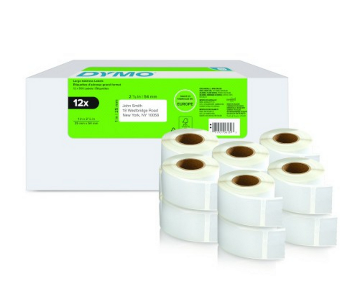 Ролки с етикети за адреси за етикетни принтери Dymo Label LabelWriter 500 / 2177563 - White - 12-Pack - PN 2177563