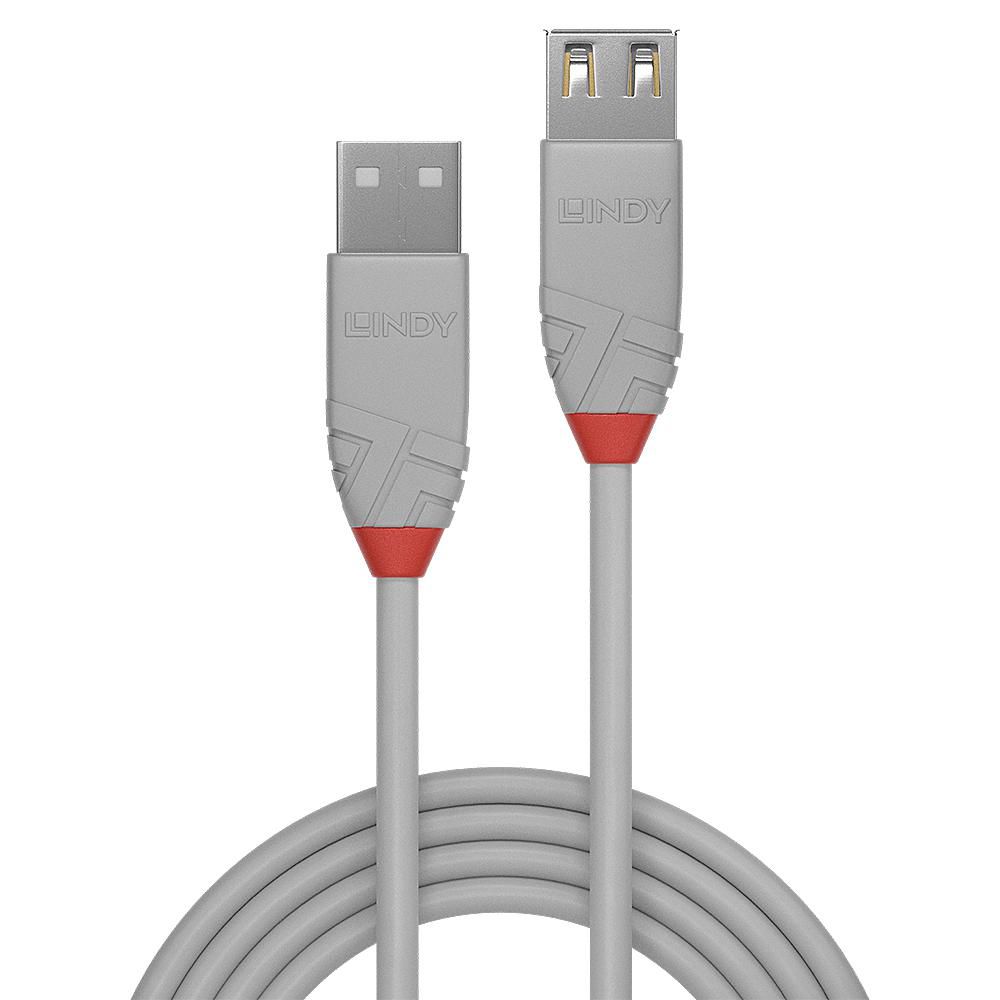 КАБЕЛ УДЪЛЖИТЕЛЕН USB LINDY - USB-A extension cable - USB 2.0, Type A, M/F - Anthra Line - 20 cm - Gray - PN 36710 (LNY-36710)