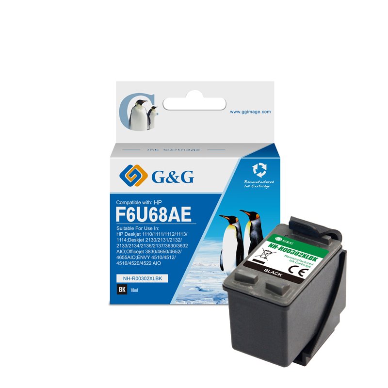 ГЛАВА ЗА HEWLETT PACKARD DeskJet 2130 All-in-One/OfficeJet 3830/4650 All-in-One Printers - HIGH CAPACITY - Black - /302XL/ - F6U68AE - PN NH-RC302XLBK - G&G