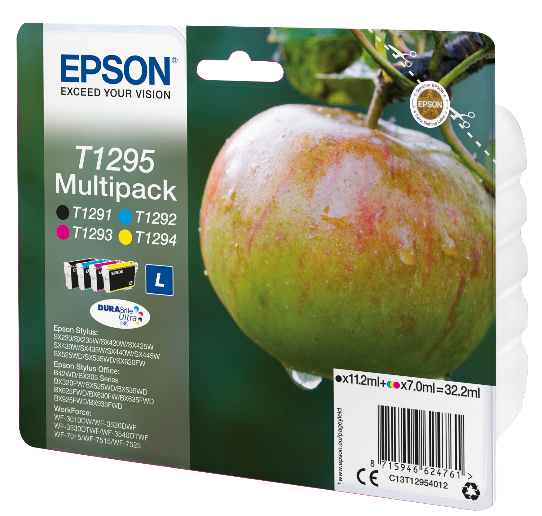 Комплект 4 глави за Epson Stylus SX430/SX440/SX420 Series/Office BX630 Series/WorkForce WF3500 Series - Ink - T1295 / C13T12954012 - BK/C/M/Y - Multipack - PN C13T12954012