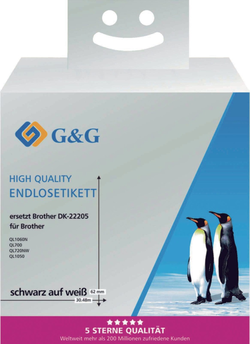 ЛЕНТА ЗА ЕТИКЕТНИ ПРИНТЕРИ BROTHER ТИП QL - CONTINUOUS PAPER TAPE - 62 mm x 30,48 m - DK22205 (DK-22205) - PN RL-BR-DK22205 - G&G