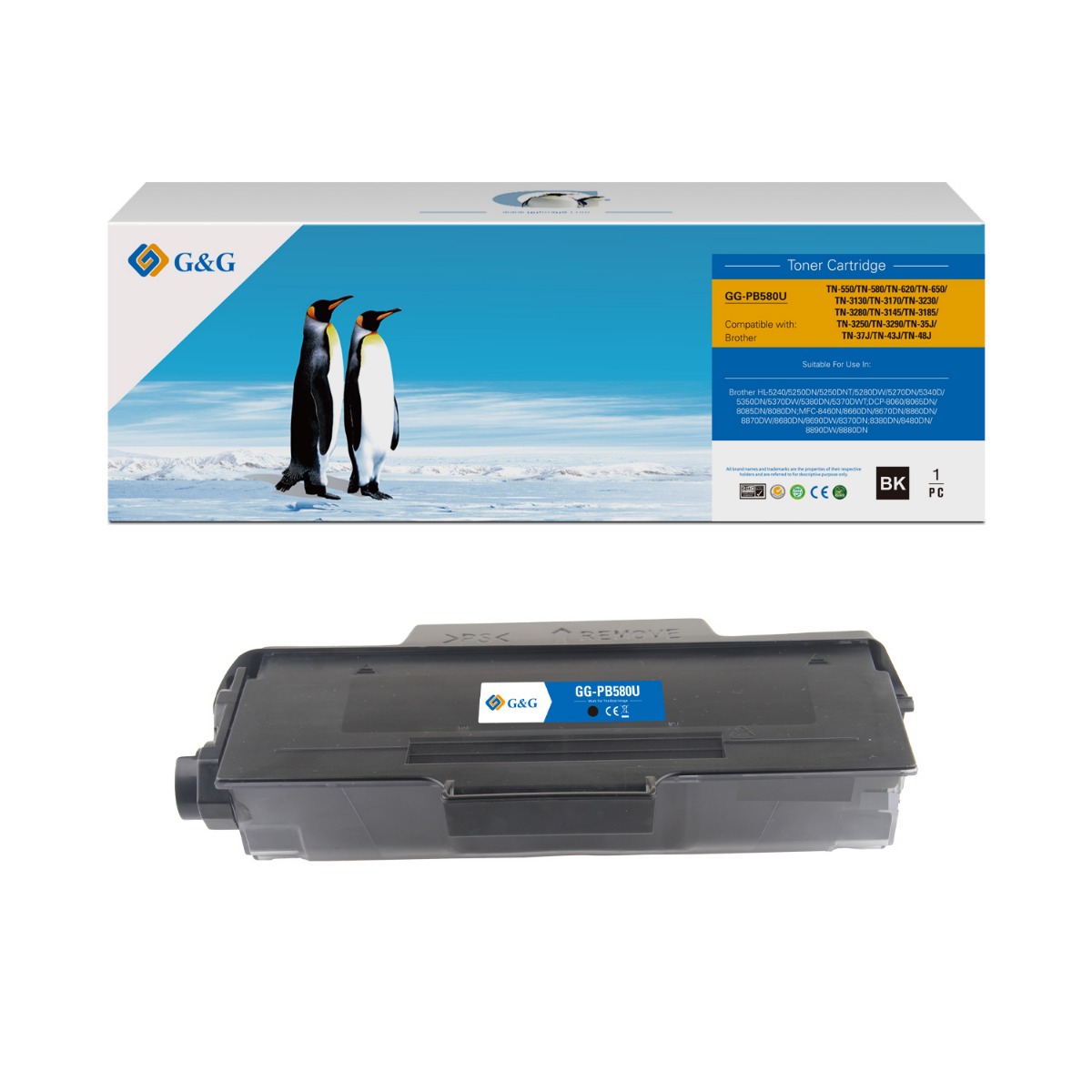 УНИВЕРСАЛНА КАСЕТА ЗА BROTHER HL 5250DNLT/5280DWLT/5250DNHY/DCP 8065DN/8060 - TN3130 (TN-3130)/TN3170 (TN-3170)/TN7300 (TN-7300)/TN7600 (TN-7600) - HIGH CAPACITY - Black - PN NT-C0580U/NT-CB580U/NT-PB580U - G&G