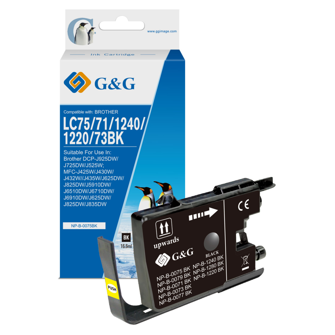 УНИВЕРСАЛНА ГЛАВА ЗА BROTHER MFC J6510/J6710/J6910 - EXTRA HIGH CAPACITY - Black - LC1240XLBK (LC-1240XLBK) / LC75XLBK (LC-75XLBK) - PN NP-B-0075XLBK - G&G