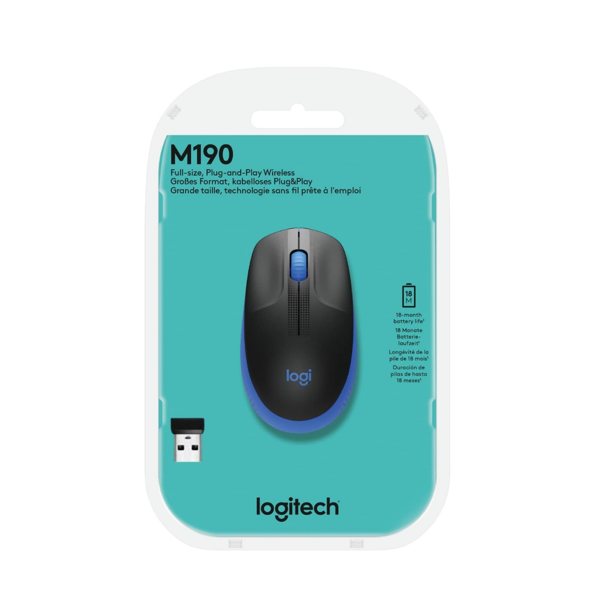 МИШКА LOGITECH M190 - wireless mouse, RF Wireless, Alkaline - Wireless / Безжична - Blue - PN 910-005907