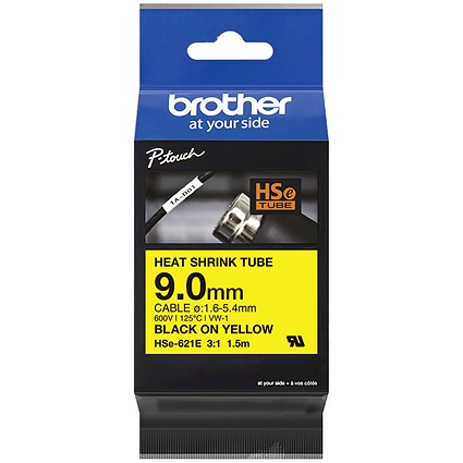 ЛЕМТА ЗА ЕТИКЕТНИ ПРИНТЕРИ BROTHER - ТЕРМО ШЛАУХ - 9.0 mm x 1,5 m - HEAT SHRINK TUBE - BLACK ON YELLOW - PN HSE-621E (HSE621E)