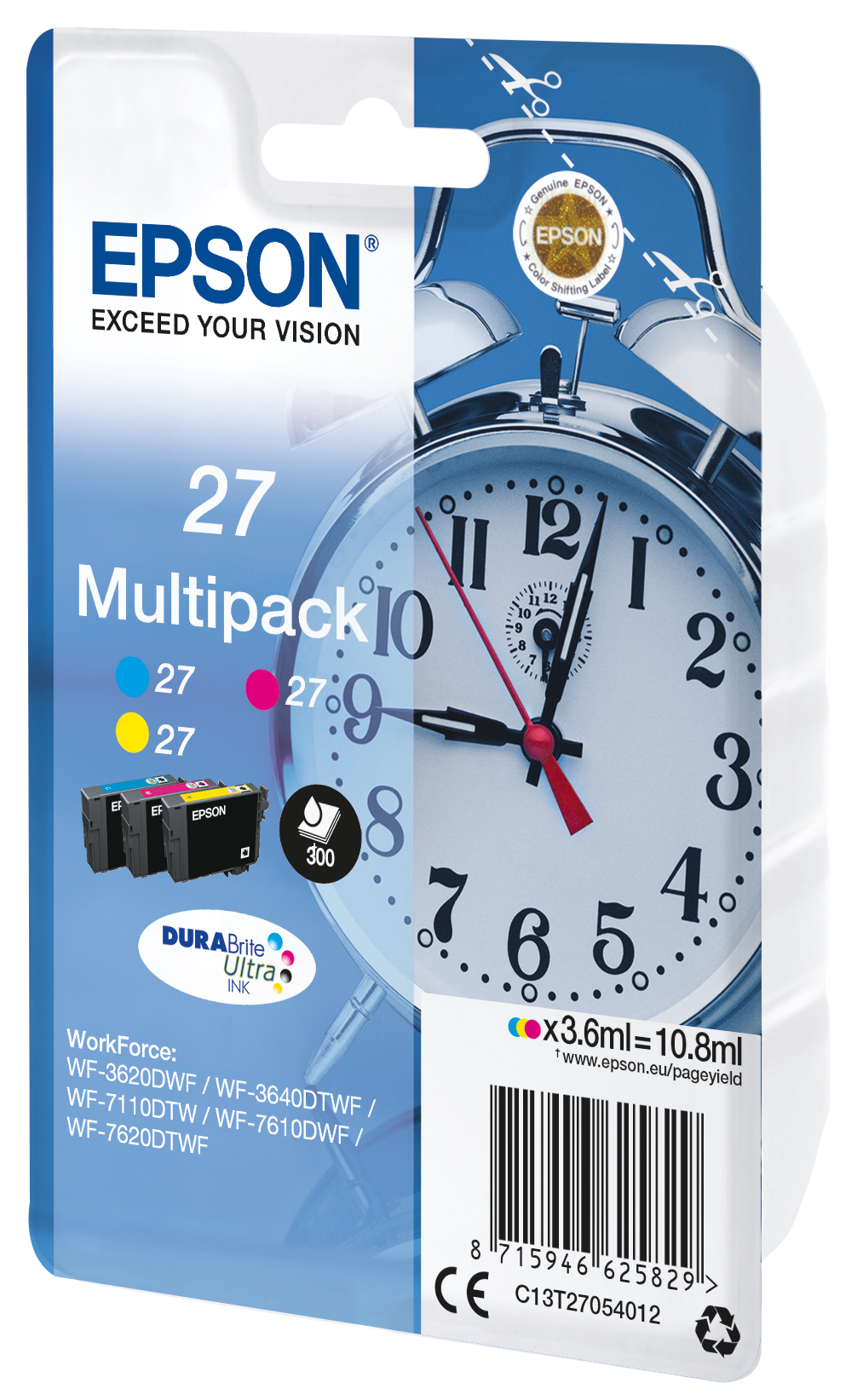 Комплект 3 глави за Epson WorkForce WF-3600/WF-7600/WF-7700 Series - Ink - /27/ / C13T27054012 - C/M/Y - XL - Multipack - PN C13T27054012