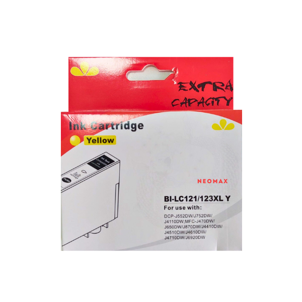 ГЛАВА ЗА BROTHER DCP J132/J152/J552/J752/J4110/MFC J470/J870/J4410/J4510 - HIGH CAPACITY - Yellow - LC123YXL (LC-123YXL) - PN BI-LC123XLY - NEOMAX 