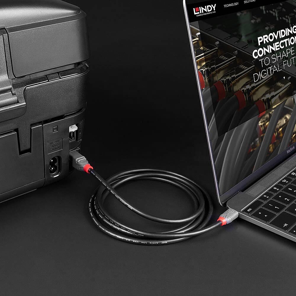 КАБЕЛ USB LINDY - USB-B to USB-C - USB 2.0 Type C to B Cable - Anthra Line - 3,0 m - Black - PN 36943