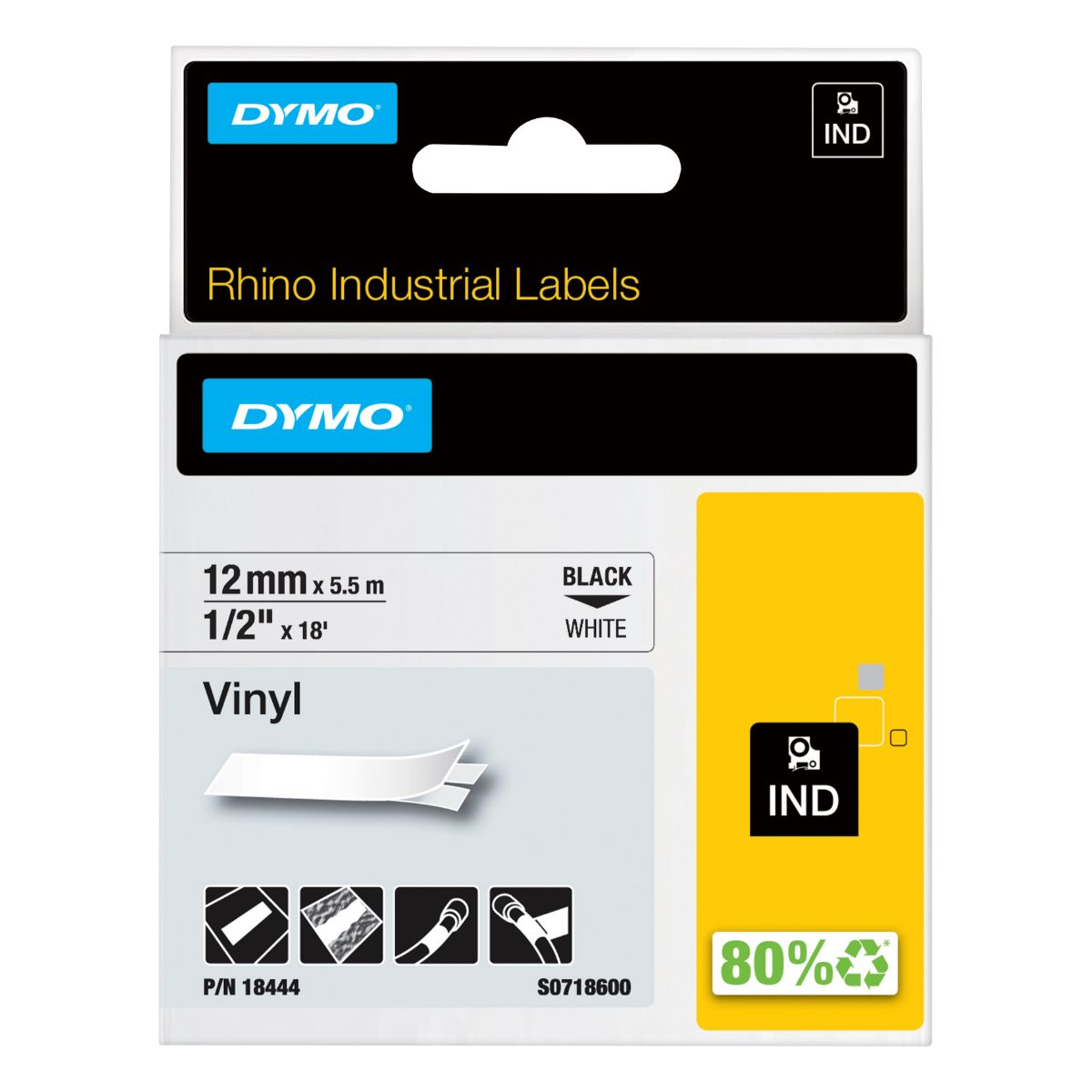 Лента за етикетни принтери Dymo Ribbon Rhino Industrial Vinyl / 18444 - Black on White L - PN 18444 +