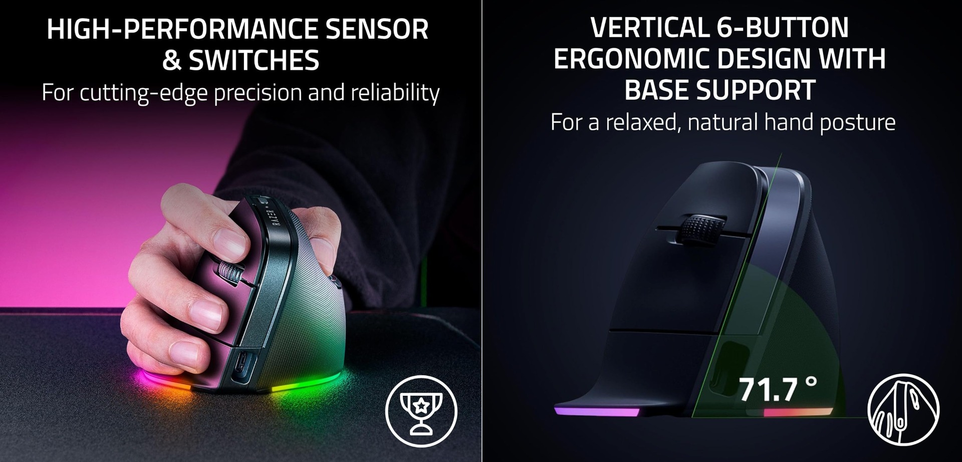 Гейминг мишка Razer Mouse Pro Click V2 Vertical / RZ01-05250100-R3G1 - Black - PN RZ01-05250100-R3G1