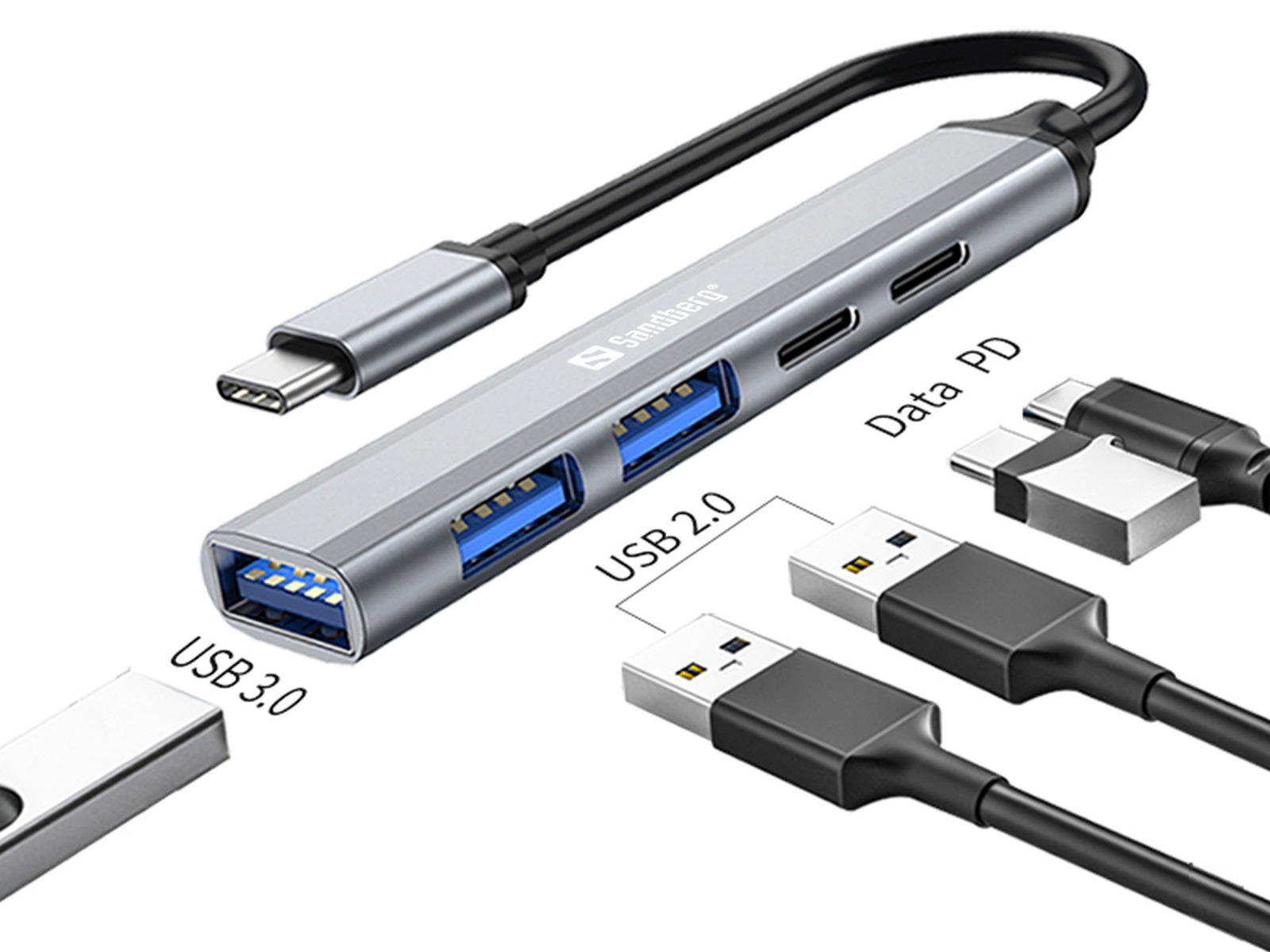 ХЪБ SANDBERG USB-C to 3xUSB-A+2xUSB-C - Gray - PN 336-50