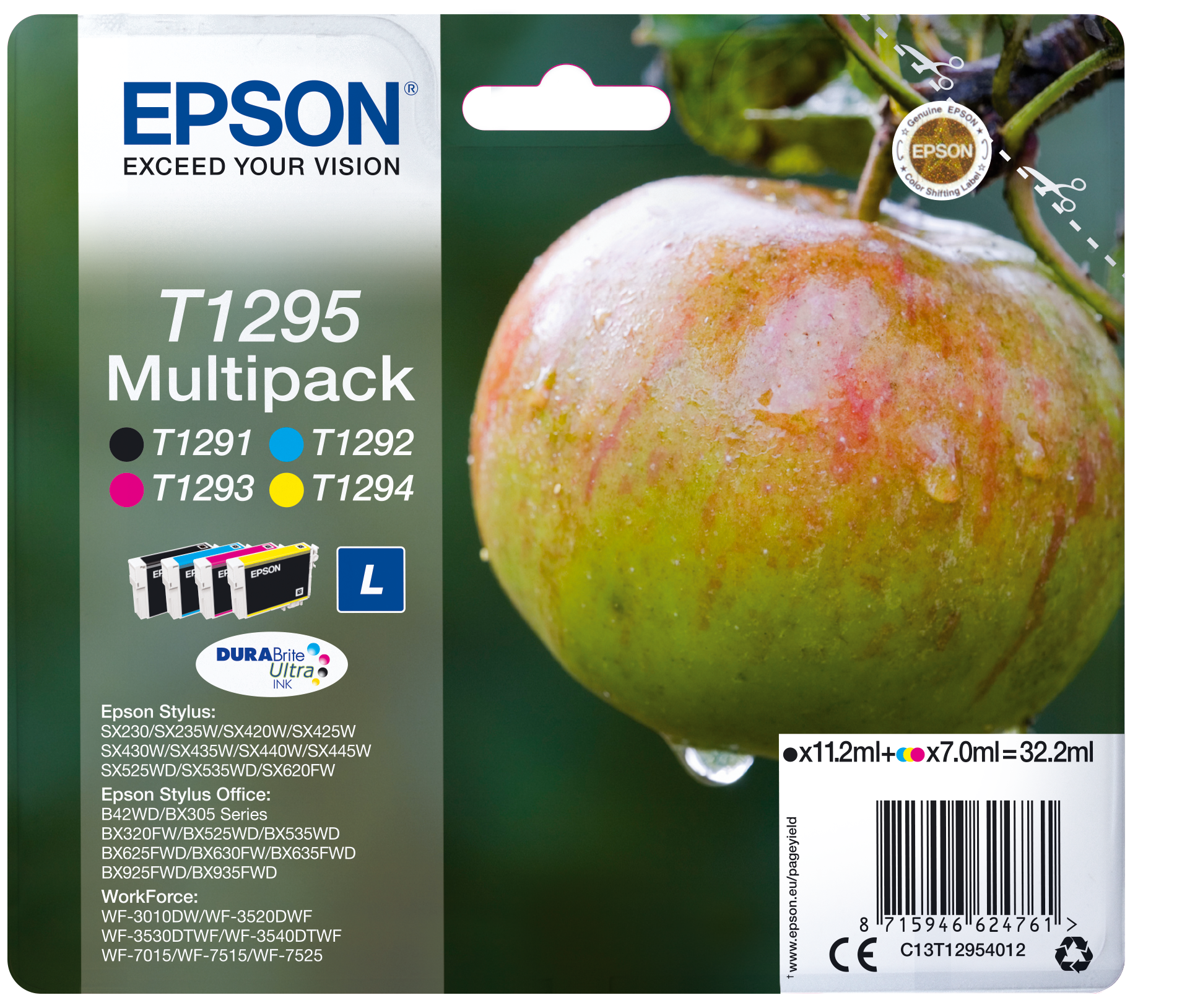 Комплект 4 глави за Epson Stylus SX430/SX440/SX420 Series/Office BX630 Series/WorkForce WF3500 Series - Ink - T1295 / C13T12954012 - BK/C/M/Y - Multipack - PN C13T12954012