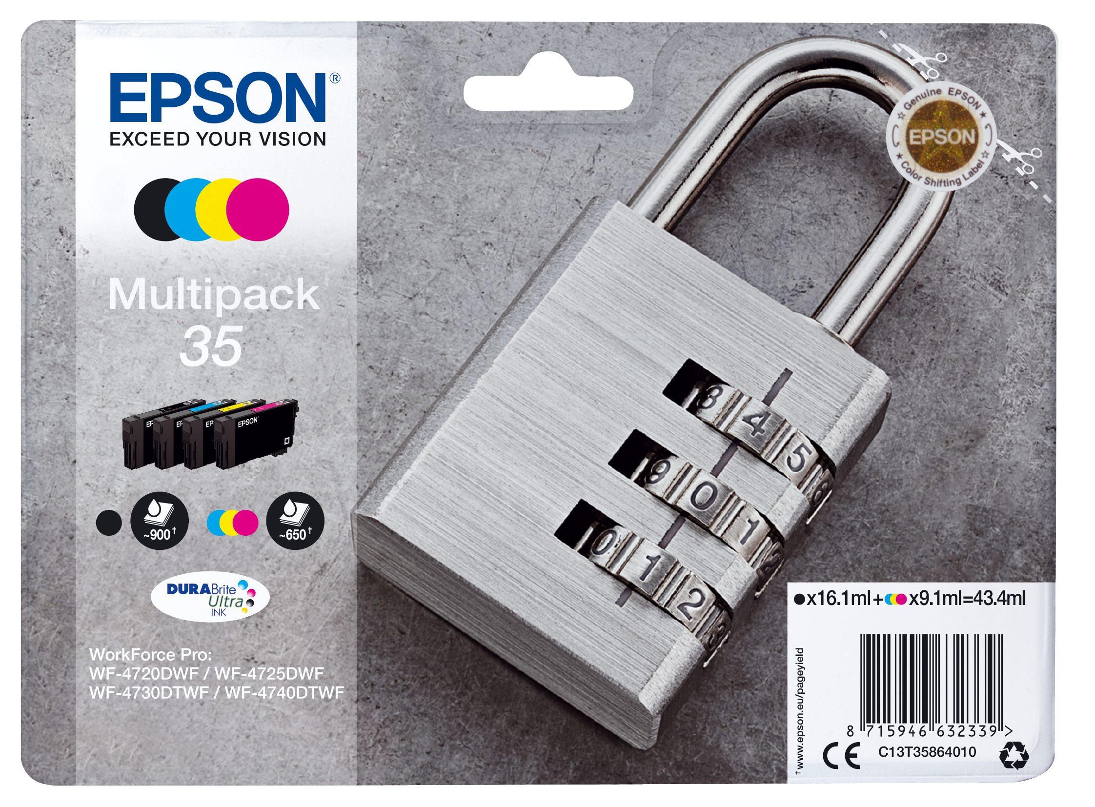 Комплект 4 глави за Epson WorkForce Pro WF-4720 Series - Ink - /35/ / C13T35864010 - BK/C/M/Y - Multipack - PN C13T35864010