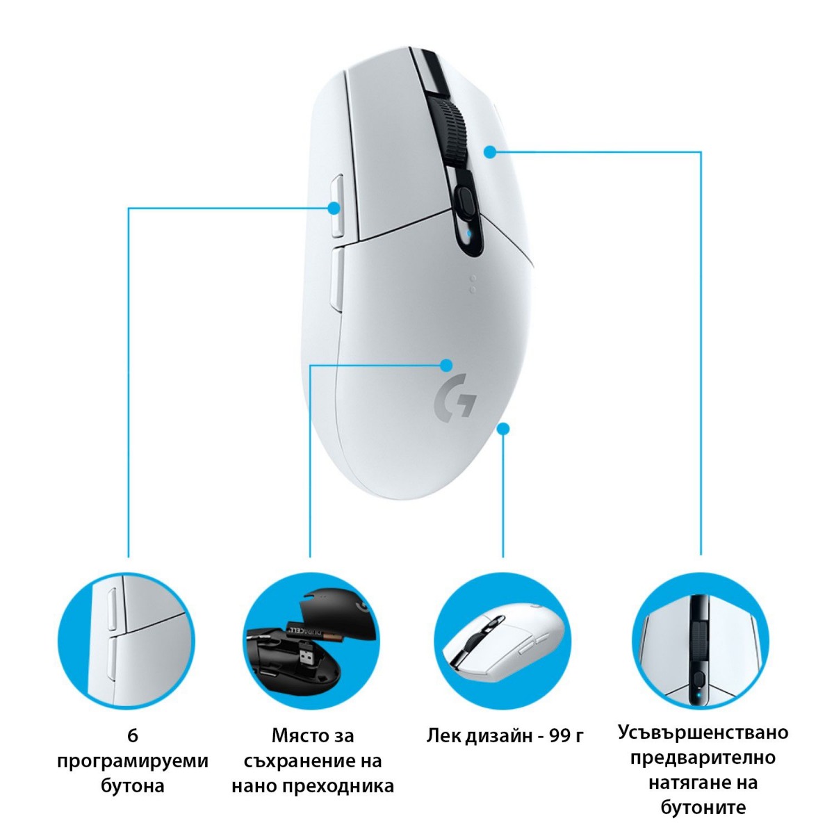 ГЕЙМЪРСКА МИШКА LOGITECH G305 Gaming Lightspeed - Wireless - White - PN 910-005291