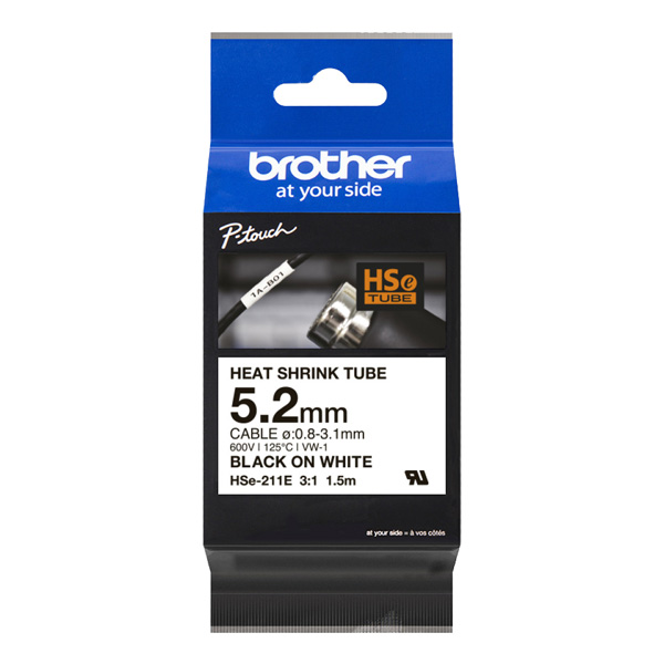 ЛЕНТА ЗА ЕТИКЕТНИ ПРИНТЕРИ BROTHER - ТЕРМО ШЛАУХ - 5,2 mm x 1,5 m - HEAT SHRINK TUBE - BLACK ON WHITE - PN HSE-211E (HSE211E)